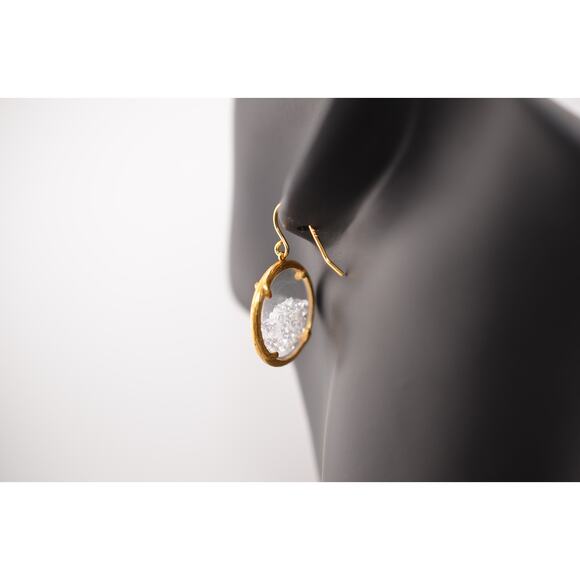 Catherine Weitzman 18K Gold Vermeil White Crystal Dangle Earrings - Picture 3 of 3